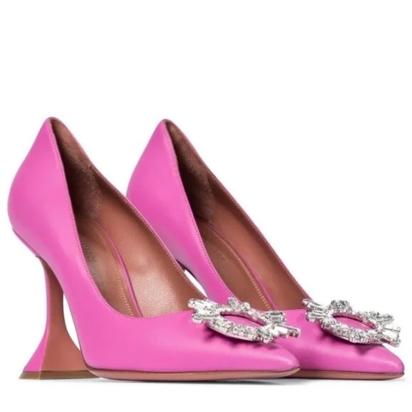 🩷 🎀 Amina MuaddiPink Crystal-Embellished Heels